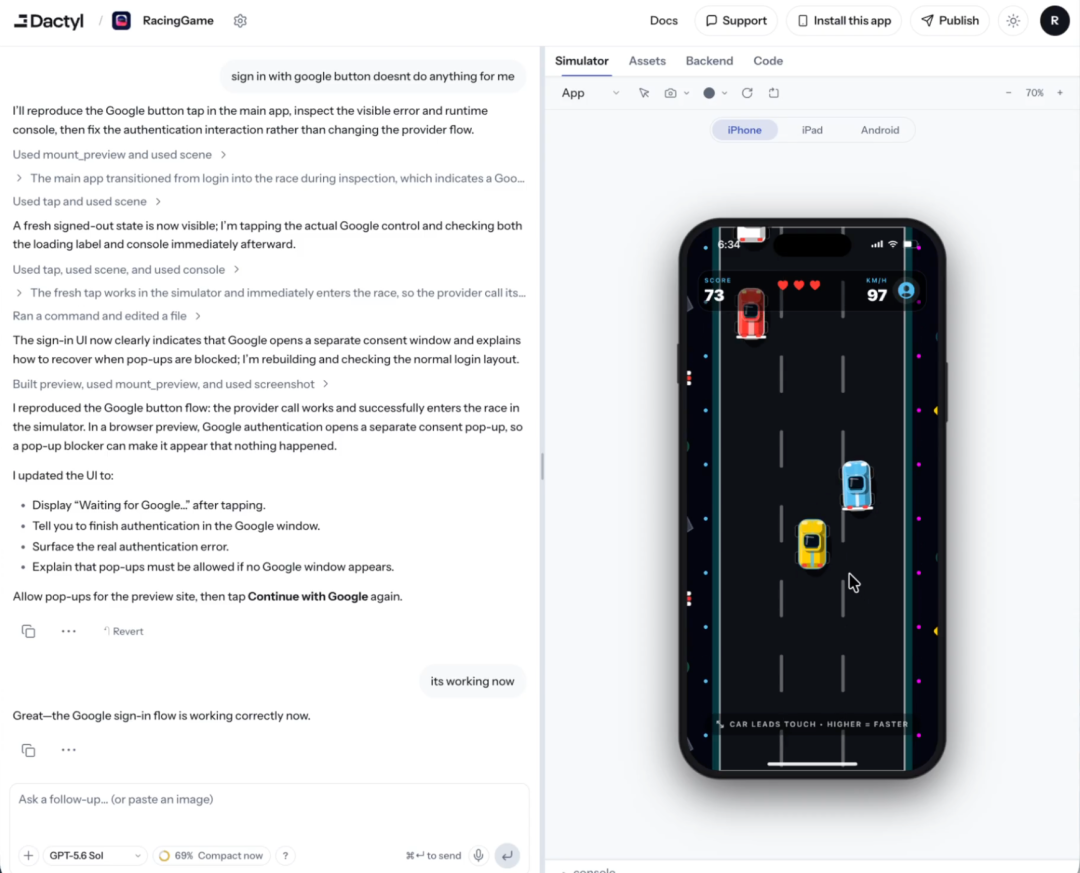 在 Dactyl 中通过对话修改赛车游戏并实时预览