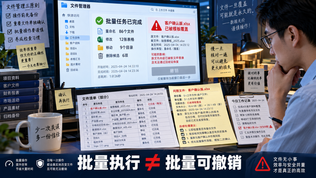 AI批量修改文件后撤销键无法恢复全部变化